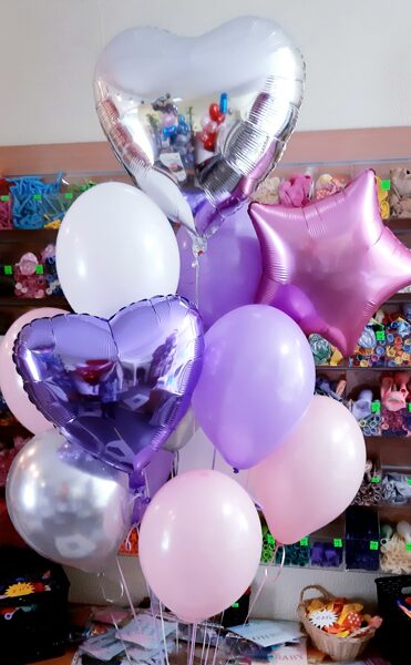 10 balloons with helium + 3 foil heartы/stars #107