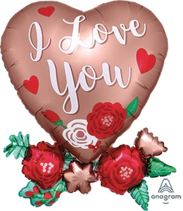 Satin I Love You Heart with Flowers (76 cm) #517